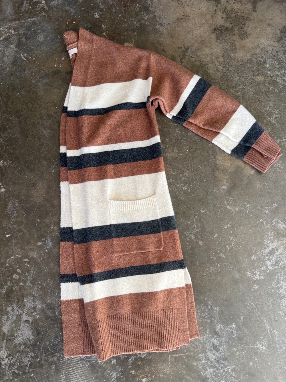 LOFT womens long sweater coat — Brown, Cream, Black